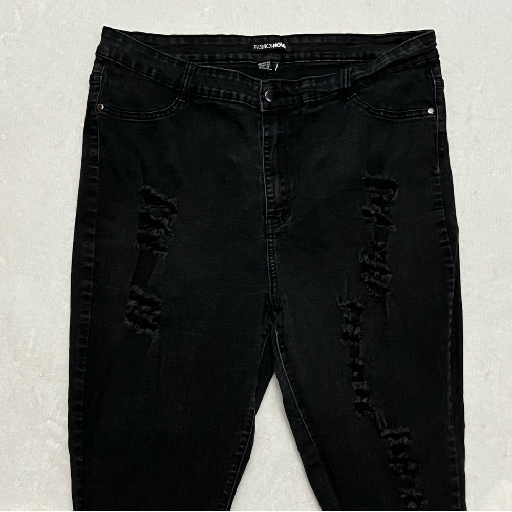 Fashion Nova Size 20 Curvy Black Distressed High Rise Skinny Jeans Stretch - Picture 7 of 10